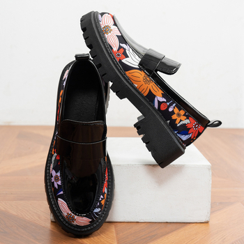 Piiriülesed pluss-suuruses Briti stiilis libisevad väikesed nahast kingad 2025. aasta kevad- ja sügiskingad, uued turske kontsaga trükitud Mary Jane kingad naistele