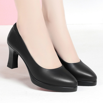 Módne pohodlné pracovné topánky s plytkými ústami, hrubý podpätok, vysoké podpätky, ležérne jednofarebné topánky do práce