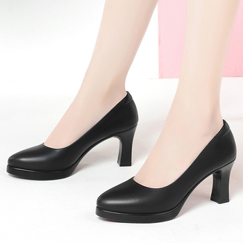 Módne pohodlné pracovné topánky s plytkými ústami, hrubý podpätok, vysoké podpätky, ležérne jednofarebné topánky do práce