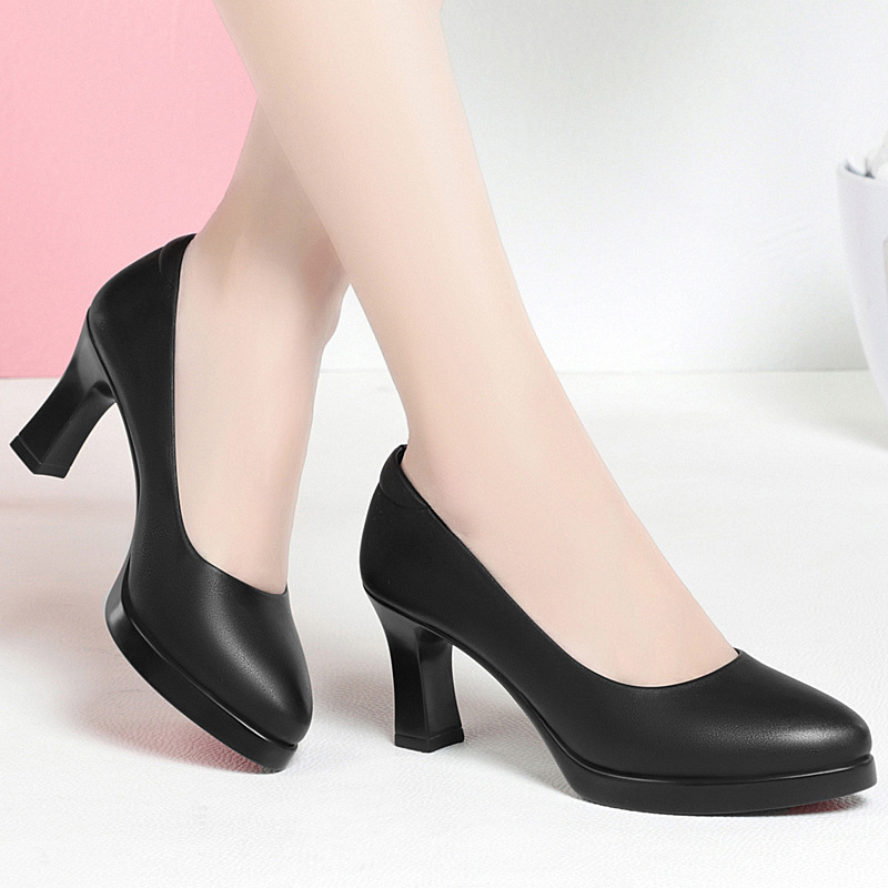 Módne pohodlné pracovné topánky s plytkými ústami, hrubý podpätok, vysoké podpätky, ležérne jednofarebné topánky do práce