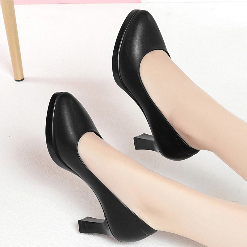 Módne pohodlné pracovné topánky s plytkými ústami, hrubý podpätok, vysoké podpätky, ležérne jednofarebné topánky do práce