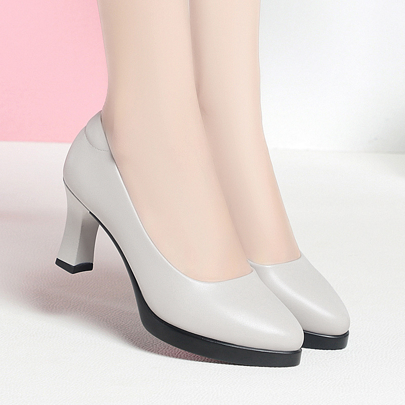 Módne pohodlné pracovné topánky s plytkými ústami, hrubý podpätok, vysoké podpätky, ležérne jednofarebné topánky do práce