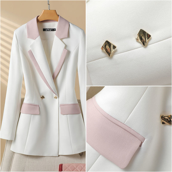 Γυναικείο κοστούμι σε ασορτί χρώμα, νέο, ανοιξιάτικο και φθινοπωρινό, μεσαίου μήκους, λευκό, στενό, σταυρωτό, μικρό κοστούμι, εξατομικευμένο