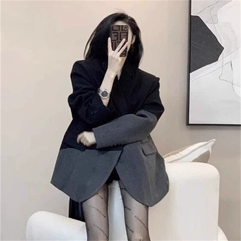 Γυναικείο σακάκι μικρού κοστουμιού 2025, μόδα άνοιξης και φθινοπώρου, κομψό, socialite, νέο στυλ, μικρό, commuter, μαύρο και γκρι, δίχρωμο κοστούμι