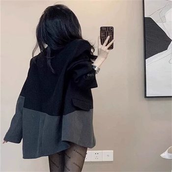 Γυναικείο σακάκι μικρού κοστουμιού 2025, μόδα άνοιξης και φθινοπώρου, κομψό, socialite, νέο στυλ, μικρό, commuter, μαύρο και γκρι, δίχρωμο κοστούμι