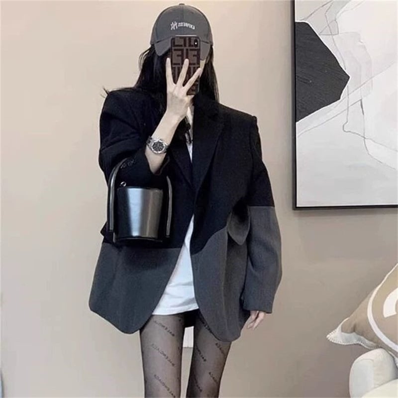 Costum mic 2025, jachetă pentru femei, primăvară și toamnă, modă elegantă, socialită, stil nou, costum mic de navetist, negru și gri, culoare dublă