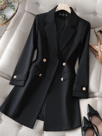 Pruun mantel, naiste sügisene uus kõrge meelega temperamendiga jumalanna fänn, õhukese lõikega professionaalne keskmise pikkusega ülikonnamantel