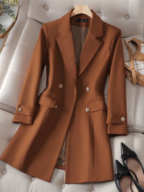 Palton maro pentru femei, toamna, nou, cu temperament înalt, zeiță fan, slim-fit, profesional, de lungime medie, costum de costum