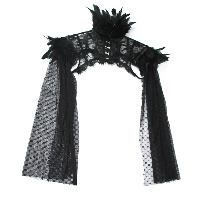 Ööklubi Punk Stiilis Eristuv Pikkade Varrukatega Sulgedest Dekoratiivne Pitsist Õlarihmaga Keep Trendikas Naiste K003 Pikkade Varrukatega