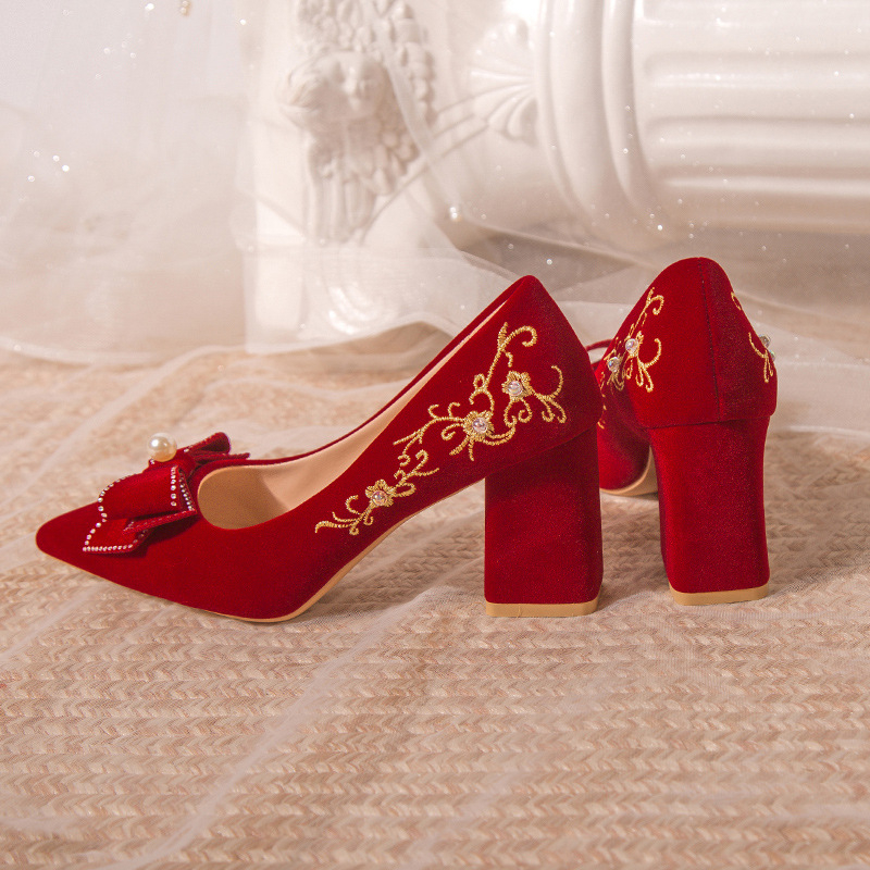 Pantofi de mireasă pentru femei cu toc înalt roșu 2023 Primăvara și toamna Noi pantofi de mireasă chinezești Xiuhe rochie de mireasă pantofi de mireasă nu obosesc picioarele