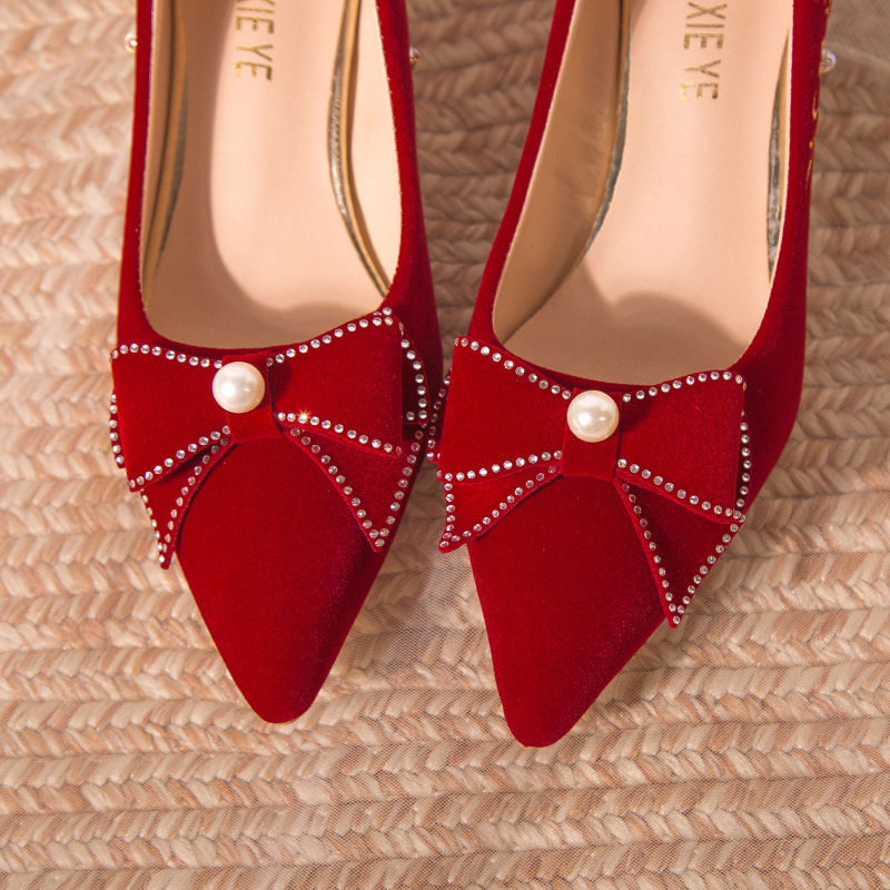 Pantofi de mireasă pentru femei cu toc înalt roșu 2023 Primăvara și toamna Noi pantofi de mireasă chinezești Xiuhe rochie de mireasă pantofi de mireasă nu obosesc picioarele