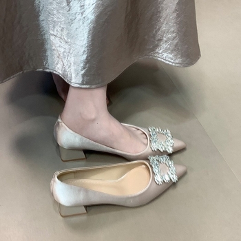 Dámske topánky na hrubom podpätku s hranatou hlavou a kamienkami, vysoko kvalitné čierne, nové, jarné, jesenné a zimné, 2025, na vysokom podpätku, mäkká podrážka, neunavujú nohy