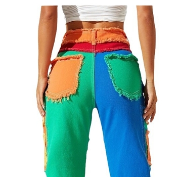 Φθινόπωρο και Χειμώνας, νέα προσωπικότητα, αμερικανικά πολύχρωμα street ραφή, ξεφτισμένα, all-match ψηλόμεσα τζιν παντελόνια, φαρδιά, ίσια, για γυναίκες.