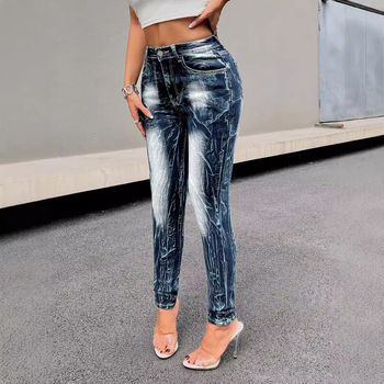 Europa și Statele Unite furnizează transfrontalier comerțului exterior noi spălări creative vopsite în cravată, talie înaltă, elastice la șold, pantaloni din denim pentru femei Joker