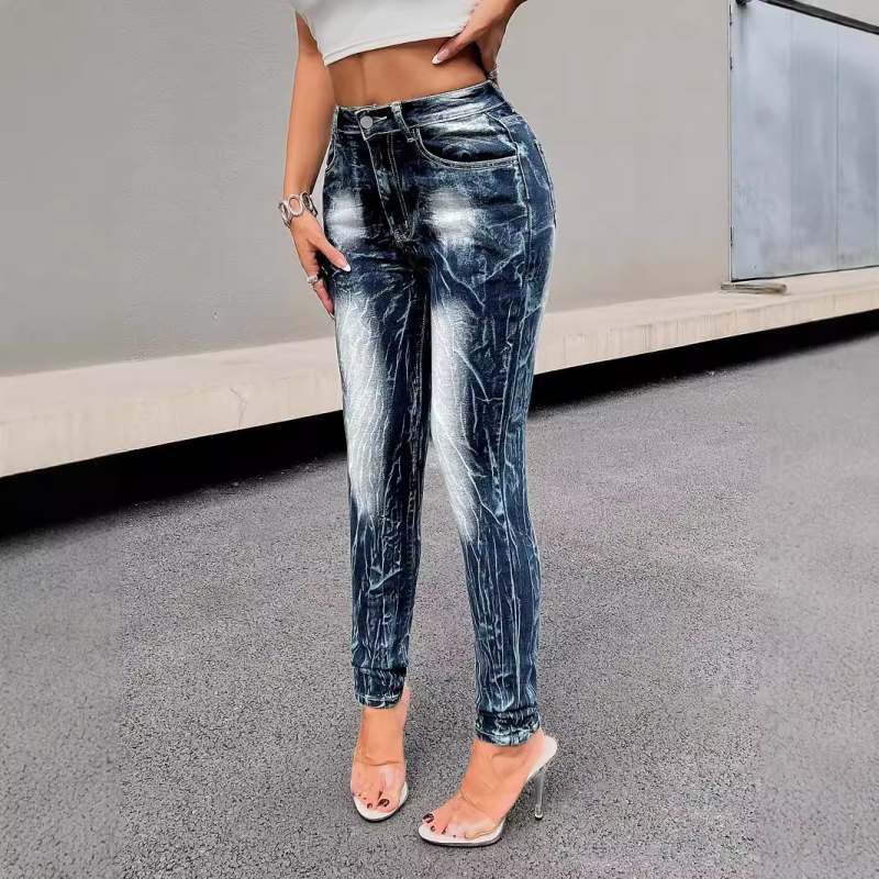 Europa și Statele Unite furnizează transfrontalier comerțului exterior noi spălări creative vopsite în cravată, talie înaltă, elastice la șold, pantaloni din denim pentru femei Joker