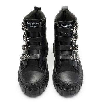 Pantofi sport casual cu talpă groasă și talpă scurtă, negri, noi, Martin, cu cataramă metalică, decorativi