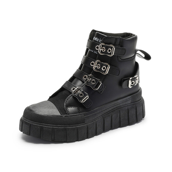 Pantofi sport casual cu talpă groasă și talpă scurtă, negri, noi, Martin, cu cataramă metalică, decorativi