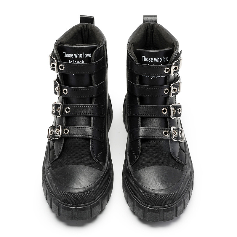 Pantofi sport casual cu talpă groasă și talpă scurtă, negri, noi, Martin, cu cataramă metalică, decorativi