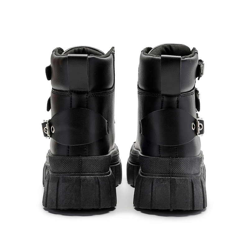 Pantofi sport casual cu talpă groasă și talpă scurtă, negri, noi, Martin, cu cataramă metalică, decorativi