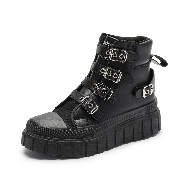 Pantofi sport casual cu talpă groasă și talpă scurtă, negri, noi, Martin, cu cataramă metalică, decorativi