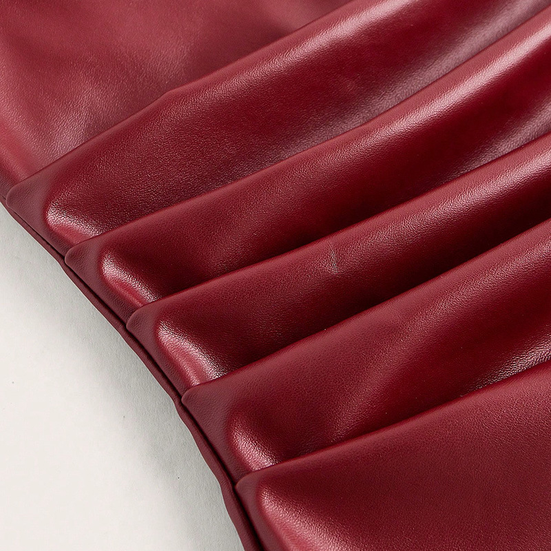 Europietiškas ir amerikietiškas tarpvalstybinis 2024 m. mados moteriškas odinis paltas, vienspalvis, seksualus, be petnešėlių odinis paltas