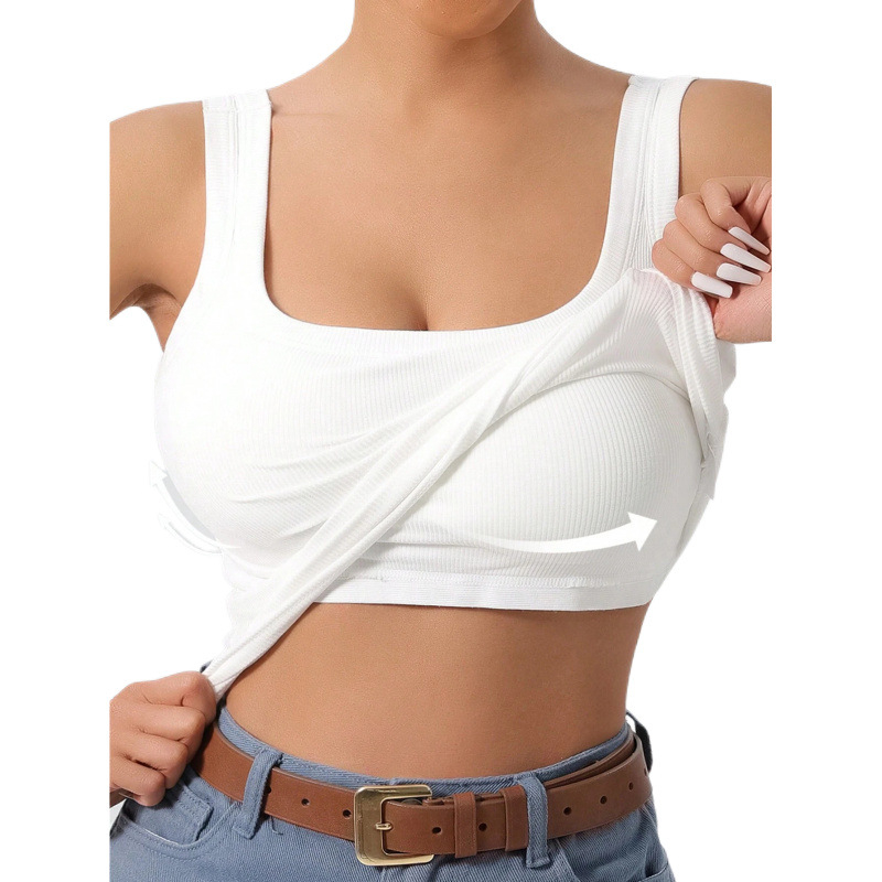 Skutočný záber na sklade zahraničný obchod cezhraničný golier bez chrbta odnímateľná podložka slim verzia základná košieľka