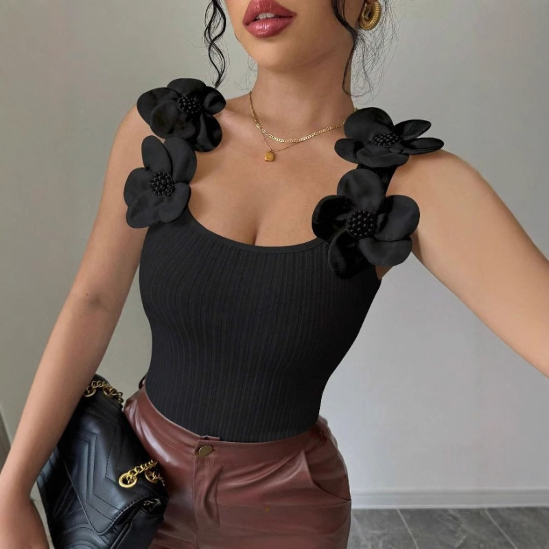 Dámske letné nové elegantné ležérne trojrozmerné kvetinové ozdobné pletené topy bez rukávov s európskymi a americkými cezhraničnými rukávmi