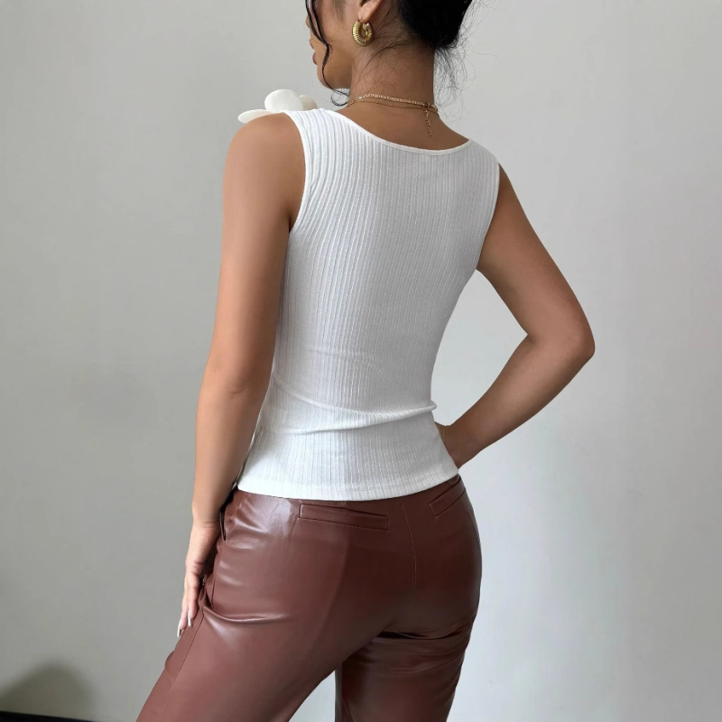 Dámske letné nové elegantné ležérne trojrozmerné kvetinové ozdobné pletené topy bez rukávov s európskymi a americkými cezhraničnými rukávmi