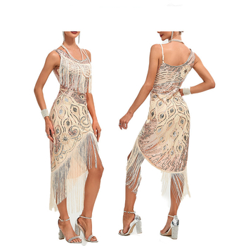 Haljina sa šljokicama, vintage haljina s resicama iz 1920-ih, europska i američka balska večernja haljina srednje duljine, Amazon prekogranična