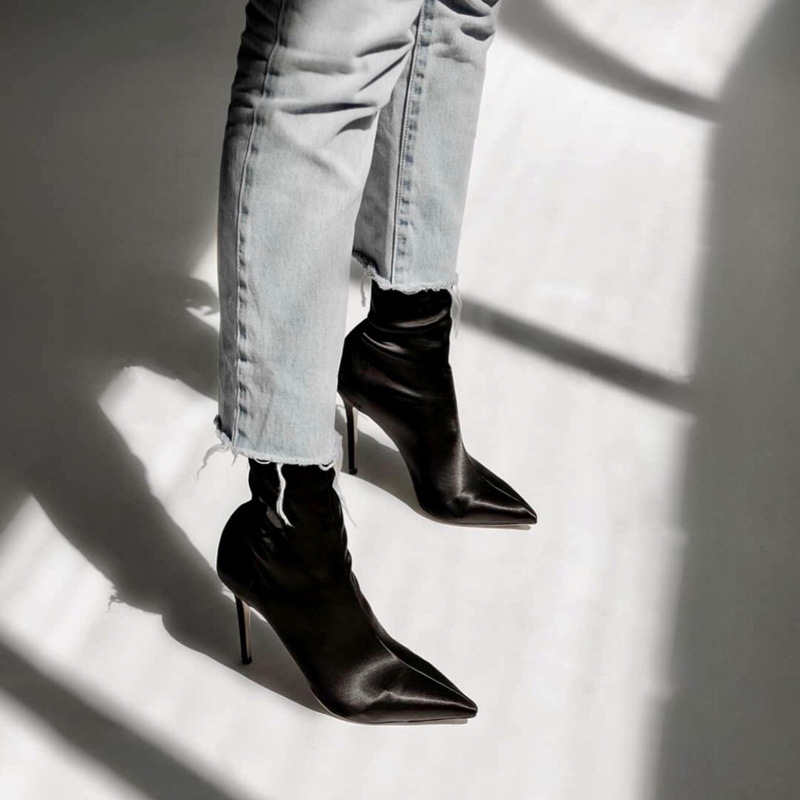 Letné čižmy s brožúrkou Ken Bean z elastickej látky s špicatým vzorom, dámske topánky na ihličkovom opätku, vysoké podpätky, úzke nohy, krátke čižmy