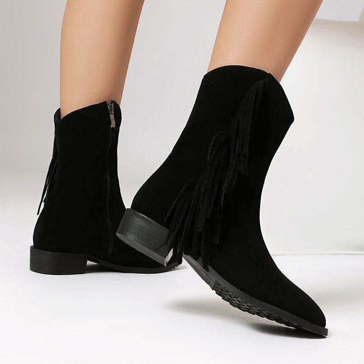 AliExpress Zahraničné Dámske Čižmy 2024 Strapcový Stredný Podpätok 40-57 Super Plus Size Zips Jednoduché Módne Semišové Dámske Čižmy