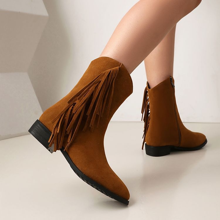 AliExpress Zahraničné Dámske Čižmy 2024 Strapcový Stredný Podpätok 40-57 Super Plus Size Zips Jednoduché Módne Semišové Dámske Čižmy