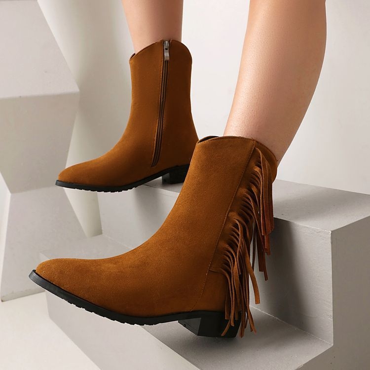 AliExpress Zahraničné Dámske Čižmy 2024 Strapcový Stredný Podpätok 40-57 Super Plus Size Zips Jednoduché Módne Semišové Dámske Čižmy