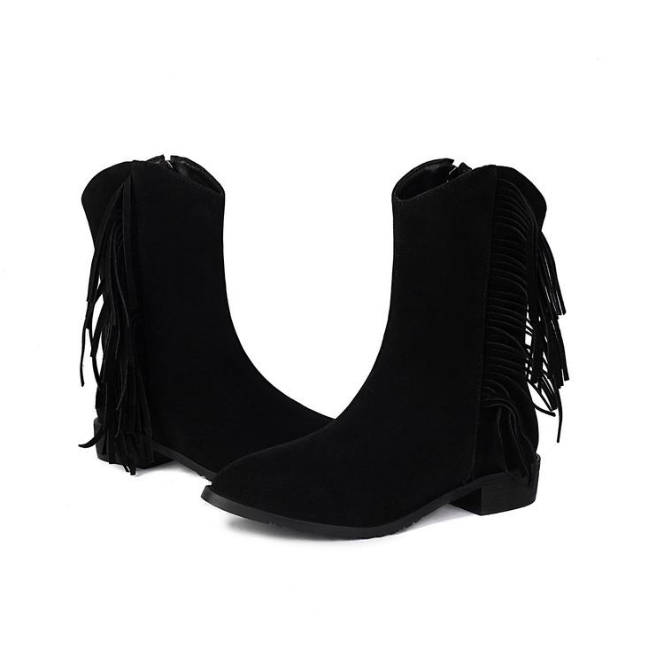 AliExpress Zahraničné Dámske Čižmy 2024 Strapcový Stredný Podpätok 40-57 Super Plus Size Zips Jednoduché Módne Semišové Dámske Čižmy