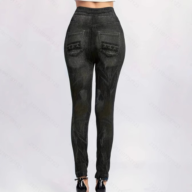Cezhraničné želanie AliExpress 2024 Jarné a jesenné legíny z imitácie džínsoviny, dámske vysoko elastické, úzke, bezšvové, s potlačou, vrchné oblečenie