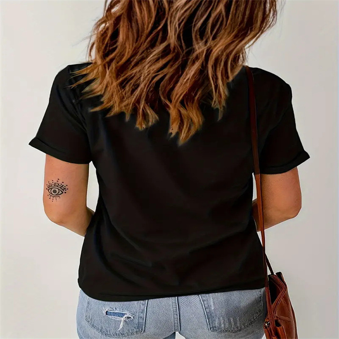 Tricou cu mânecă scurtă, lejer, cu guler rotund, imprimat, de mărime mare, vara 2025, Europa și America, Amazon, cel mai bine vândut pe piața transfrontalieră