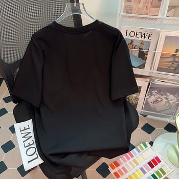 Dámske tričko s trojrozmerným kvetinovým vzorom, okrúhlym výstrihom a krátkym rukávom, nové, kórejské, 2023, nepravidelné rozdelenie, voľný top