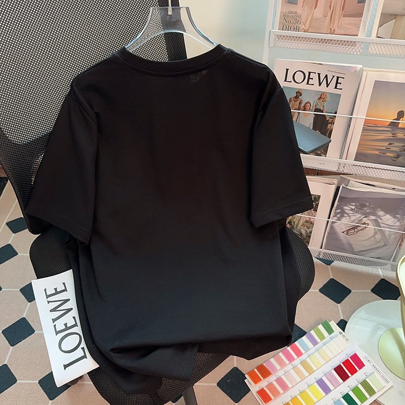 Dámske tričko s trojrozmerným kvetinovým vzorom, okrúhlym výstrihom a krátkym rukávom, nové, kórejské, 2023, nepravidelné rozdelenie, voľný top