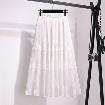 Fustă plisată din șifon 2024 primăvara și vara nouă sosire fustă îmbinată lejeră talie înaltă lungime medie culoare solidă fustă lungă pentru studenți pentru femei