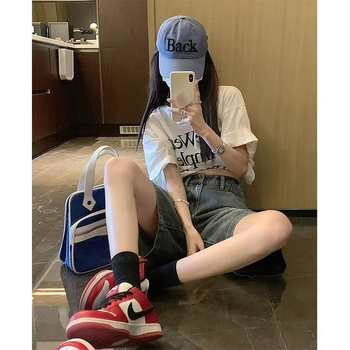 Blugi elastici cu talie înaltă, pantaloni negri slim, pantaloni scurți strâmți, pantaloni scurți drepți cu picior larg, pantaloni scurți pentru femei, vara 2023, noi