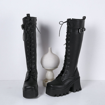 Cizme lungi pentru femei, cizme până la genunchi, stil britanic, toamna și iarna, cizme înalte noi, cu fund gros și toc gros, cizme super înalte de cavaler, cizme până la genunchi