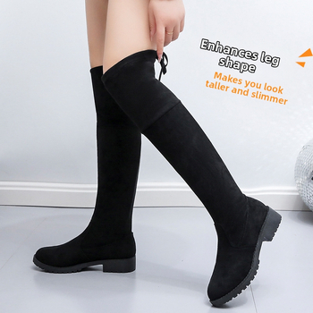 Cizme peste genunchi noi 2024, toamnă și iarnă, la modă casual, subțiri, elastice, din piele întoarsă, cizme înalte de cavaler, carouri