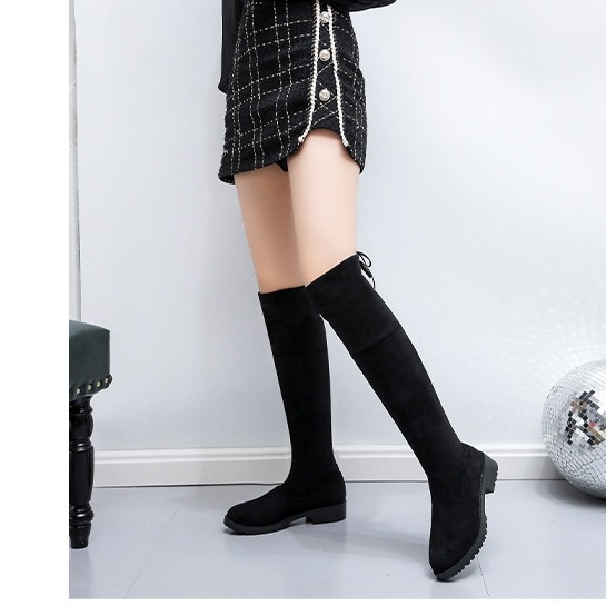 Cizme peste genunchi noi 2024, toamnă și iarnă, la modă casual, subțiri, elastice, din piele întoarsă, cizme înalte de cavaler, carouri
