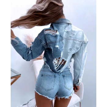 Aliexpress Amazon Export új női farmerdzseki divatos, stílusos, színátmenetes, mosott, rojtos rövid dzseki