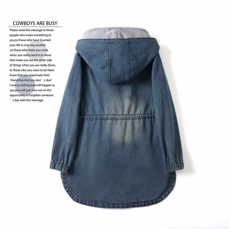 2022. aasta uus kapuutsiga kaheosaline lahtine naiste jope vabaaja pingutusnööriga reguleeritava vöökohaga pikkade varrukatega teksariidest naiste topp