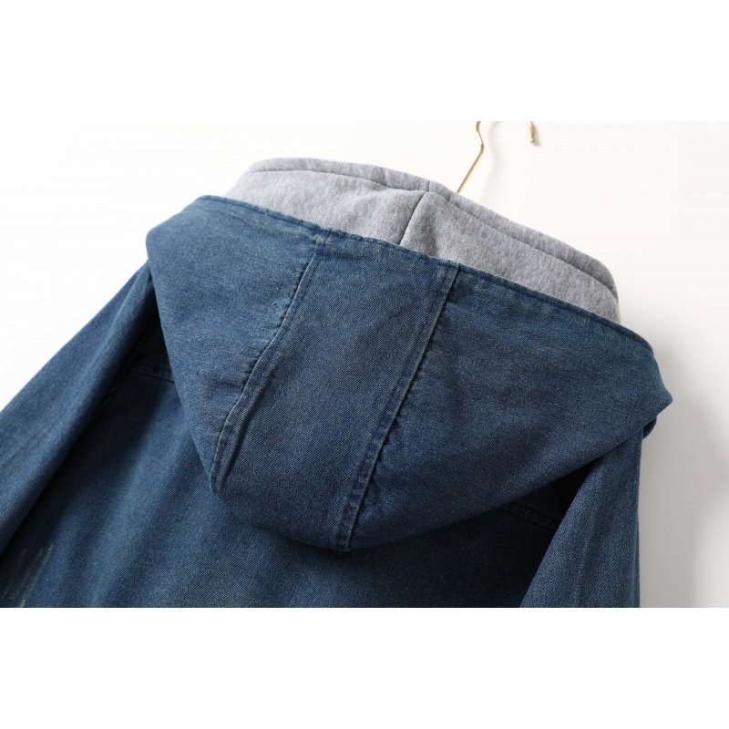 2022. aasta uus kapuutsiga kaheosaline lahtine naiste jope vabaaja pingutusnööriga reguleeritava vöökohaga pikkade varrukatega teksariidest naiste topp