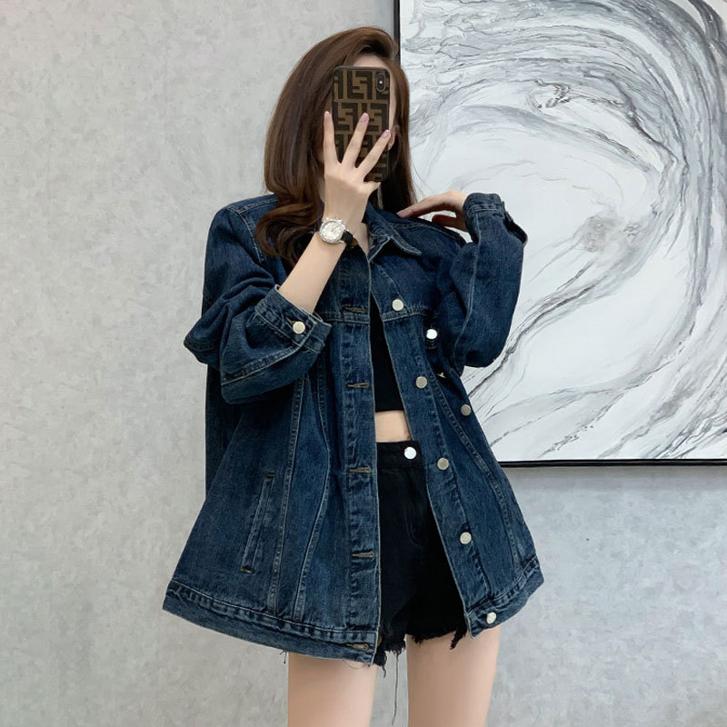 Jachetă din denim pentru femei, design Sense Niche, lungime medie, cu mânecă lungă, stil BF, retro, casual, all-match, scurtă, jachetă