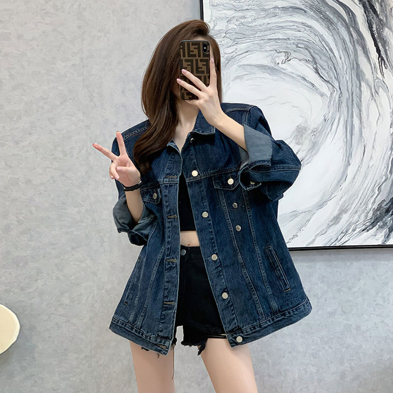 Jachetă din denim pentru femei, design Sense Niche, lungime medie, cu mânecă lungă, stil BF, retro, casual, all-match, scurtă, jachetă