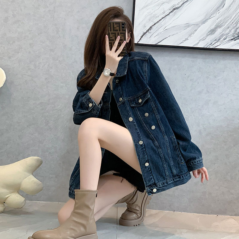 Jachetă din denim pentru femei, design Sense Niche, lungime medie, cu mânecă lungă, stil BF, retro, casual, all-match, scurtă, jachetă