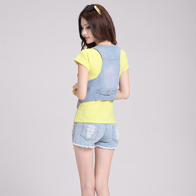 Real Shot kotipandlaga lühike teksariidest vest, lihtne moodne vest, väike jope, vest 6007